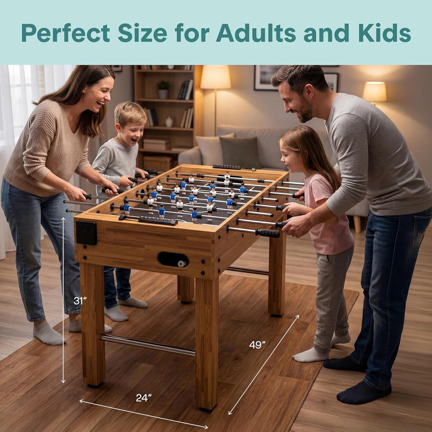 SereneLife 48-Inch Competition Foosball Table - Adjustable Height Arcade Soccer Set for Home & Game Room - Includes 2 Balls & Cup Holders, Natural Finish