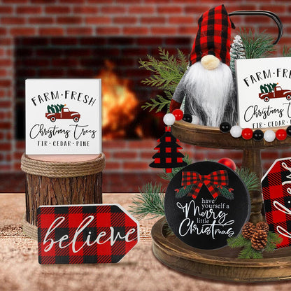 Skiennix Christmas Decorations - Wooden Gnome Signs & Plush Bead Garland Set for Winter Home Decor