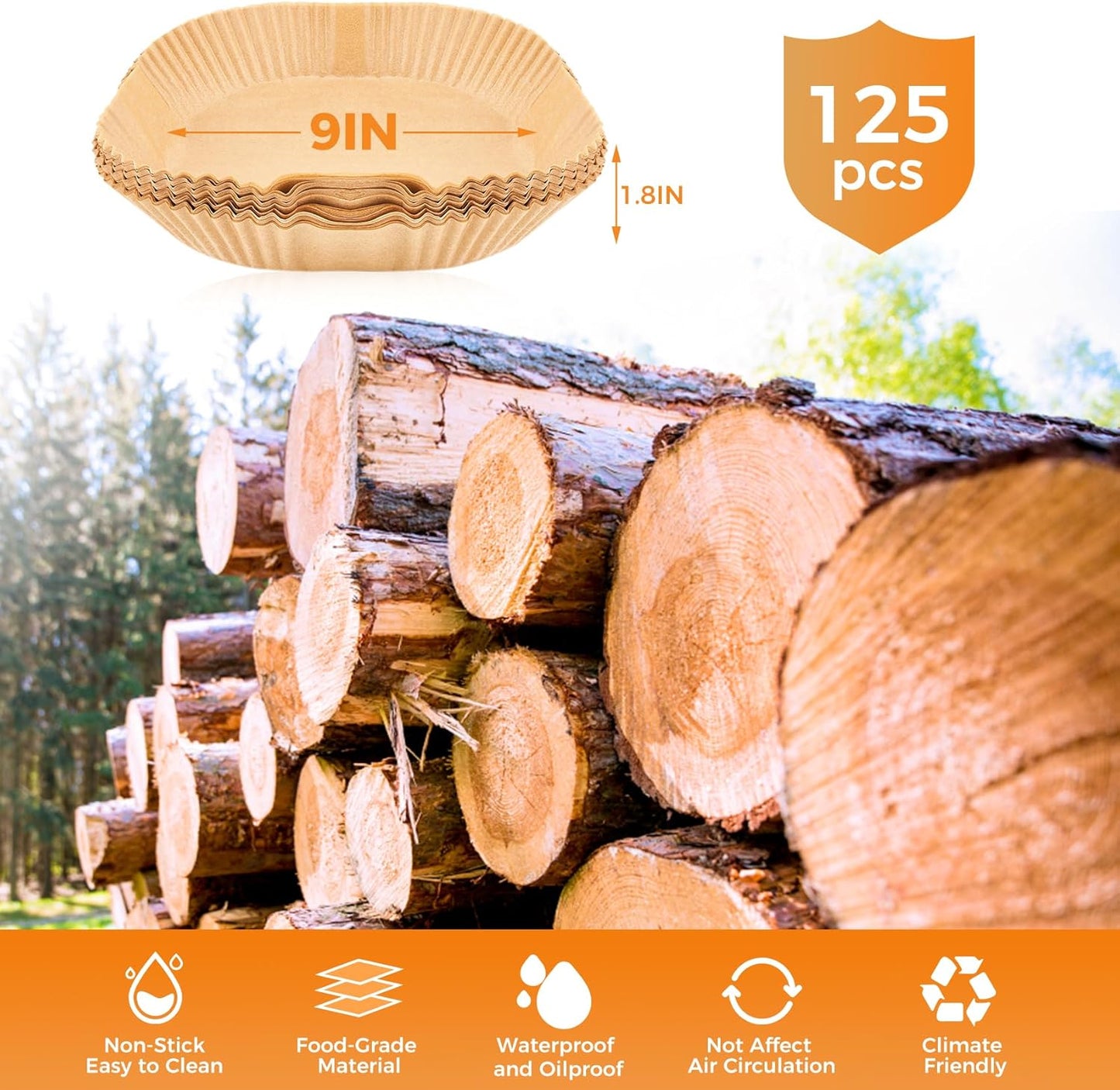 Unbleached Parchment Paper Liners - 250 Pcs 9" Square Disposable Air Fryer Liners | Non-Stick & Leakproof