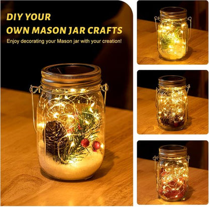 HXWEIYE Solar Mason Jar Lights - 30 LED Waterproof Fairy Lanterns with Jars & Hangers | Warm White for Outdoor Decor