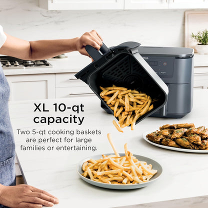 Ninja Foodi Air Fryer - 6-in-1 Smart Cook Thermometer & DualZone™ Technology | XL 10 Qt Stainless Steel | Grey