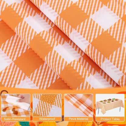 Orange Gingham Tablecloths by [Brand Name] - 3 Pack Disposable Waterproof Checkered Covers | 54 x 108 Inch for Parties