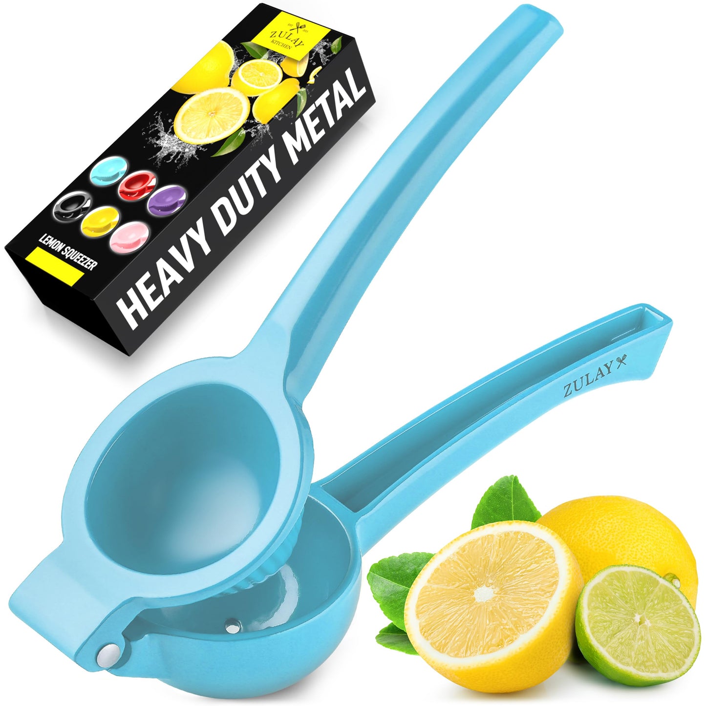 Zulay Premium Quality Metal Lemon Squeezer, Citrus Juicer, Manual Press for Extracting the Most Juice Possible - Light Blue