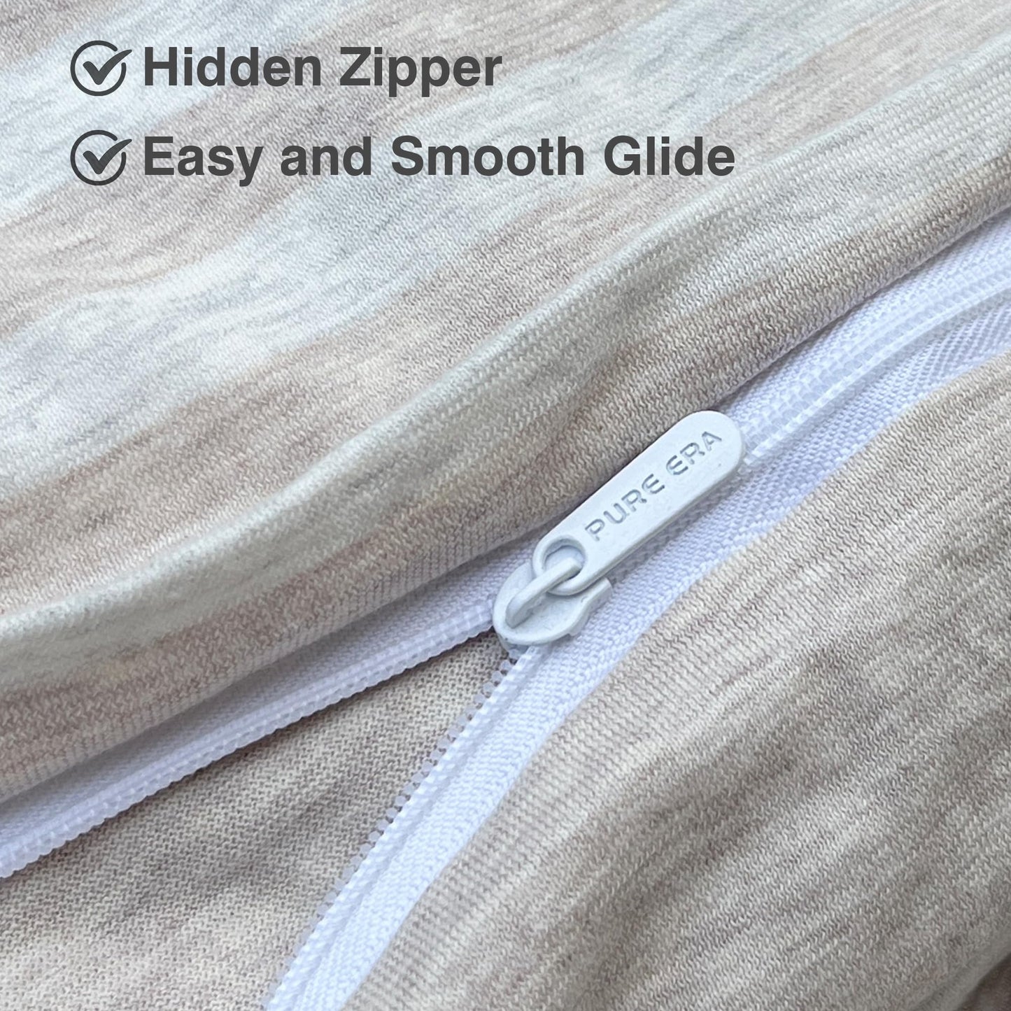 PURE ERA Jersey Knit Duvet Cover Set 100% T-Shirt Heather Cotton Super Soft Comfy Classic Striped Design, with Zipper Closure, Heather Beige Stripe, King