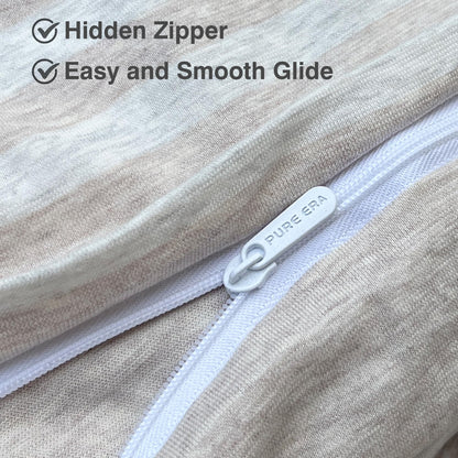 PURE ERA Jersey Knit Duvet Cover Set 100% T-Shirt Heather Cotton Super Soft Comfy Classic Striped Design, with Zipper Closure, Heather Beige Stripe, King