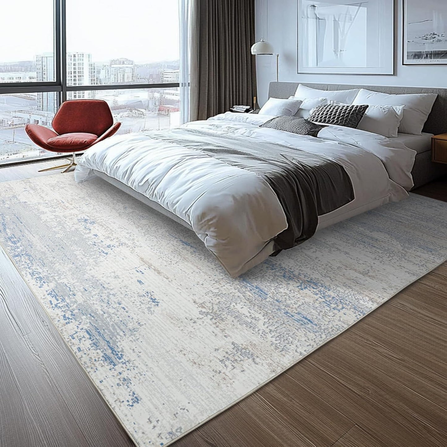 Skiennix Washable Area Rug - Modern Abstract Design, 8x10 Size, Soft Low Pile with Non-Slip Backing