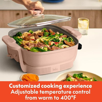 Bella Make & Take Electric Skillet - EverGood™ Ceramic Coating, Adjustable Temp, 1200W, Blossom Color