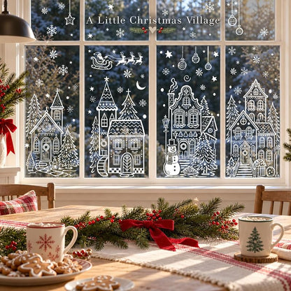 Christmas Village Window Clings – 4 Sheets 15.59 x 26.97 in Each, Winter White House Decor