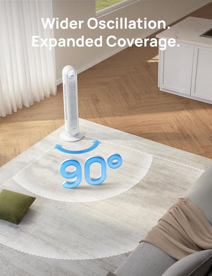 DREO Bladeless Tower Fan - Smart 90° Oscillating Floor Fan with 4 Modes, Remote & WiFi Control