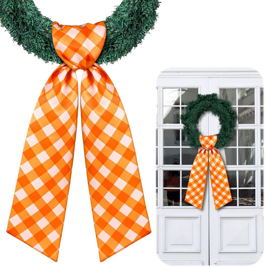 VitalCozy Fall Check Wreath Sash - Elegant Satin Ribbon for Monogrammed Embroidery | Indoor/Outdoor Decor