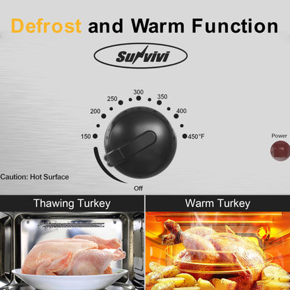 SUNVIVIPRO 14-Quart Electric Roaster Oven with Self-Basting Lid, Turkey Roaster Oven with Removable Pan and Rack, Stainless Steel, Sliver, 14 QT