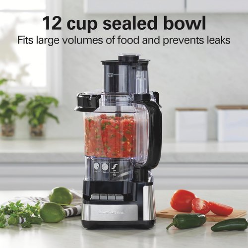 Hamilton Beach Food Processor - BPA-Free, Stainless Steel Blades, 12-Cup Capacity, 2-Speed Motor, Black