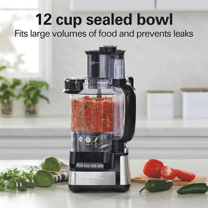 Hamilton Beach Food Processor - BPA-Free, Stainless Steel Blades, 12-Cup Capacity, 2-Speed Motor, Black