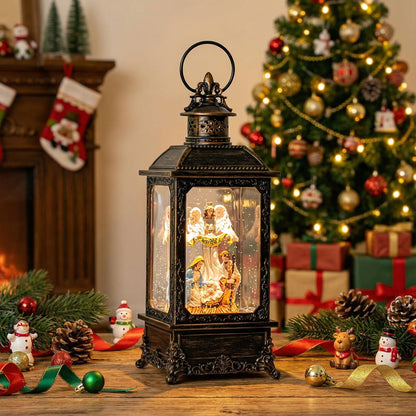 VISFLAIR Christmas Snow Globe - Lighted Angel & Nativity Scene | Musical Water Lantern, Battery or USB Powered Holiday Decor