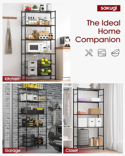 Sakugi Storage Shelves - Heavy Duty 5-Tier Shelf Organizer for Garage, Kitchen & Pantry | 33"W x 12.6"D x 72"H, Black