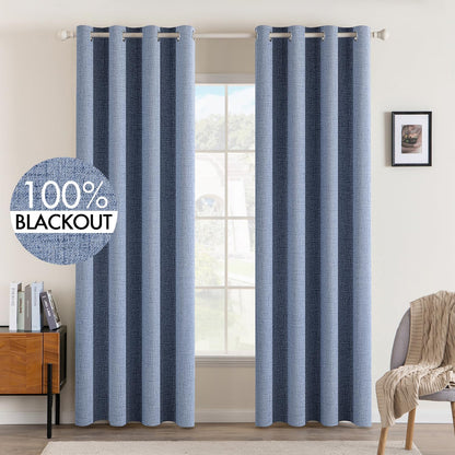 MIULEE Blackout Curtains - 100% Thermal Insulated Linen Texture Drapes | Stone Blue, 52x108 Inch (2 Panels)