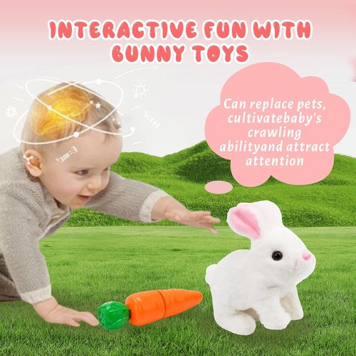 Hopping Bunny Toy - Interactive Electronic Plush Rabbit with Sounds & Twitching Ears | Easter Gift for Kids (Brown & White)
