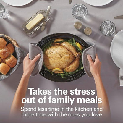 Hamilton Beach 6 Quart Slow Cooker - Space-Saving Folding Handles & Dishwasher Safe Stoneware, Black