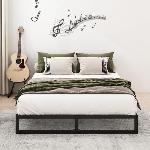 Lutown Teen Queen Size Bed Frame - Heavy Duty Metal Platform with Steel Slat Support | Easy Assembly, Black