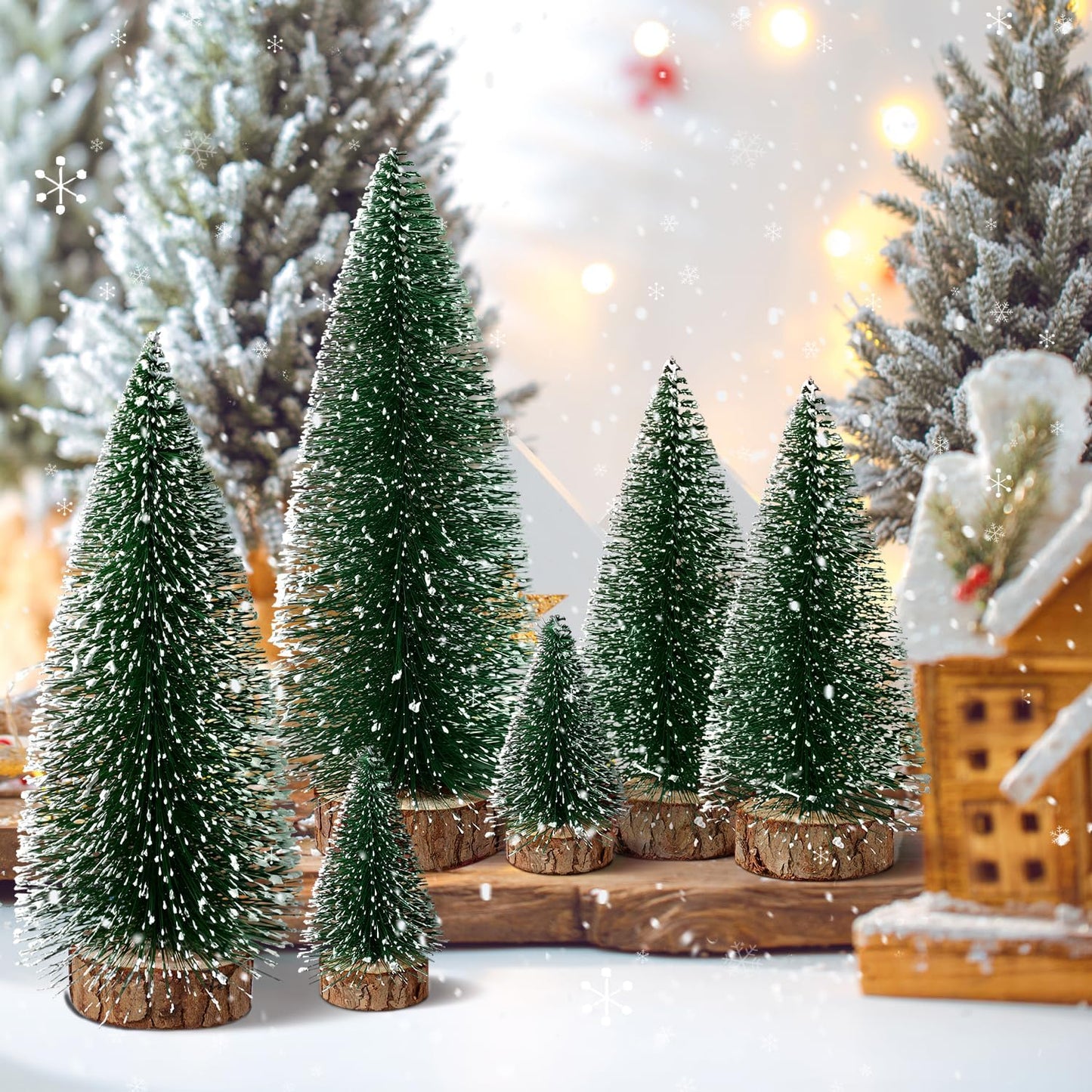 Skiennix Mini Christmas Trees - 6pcs Artificial Bottle Brush Decor for Indoor/Outdoor Holiday Use | Green