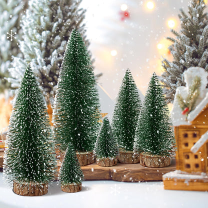 Skiennix Mini Christmas Trees - 6pcs Artificial Bottle Brush Decor for Indoor/Outdoor Holiday Use | Green