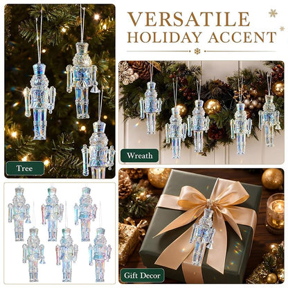 Iridescent Nutcracker Ornaments, 6-Piece Set, 4.7 Inch Acrylic Christmas Decorations