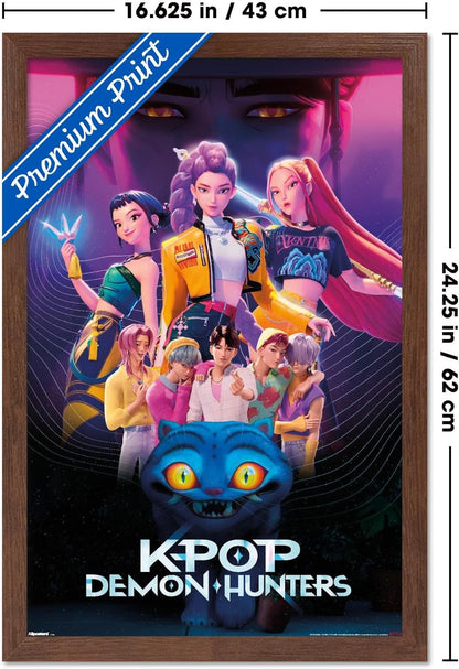 Netflix KPop Demon Hunters Wall Poster - Framed Mahogany, 22.4L x 14.7W for Stylish Decor