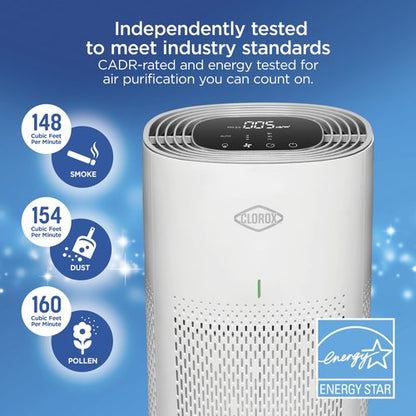 Clorox HEPA Air Purifiers for Home, True HEPA Filter, Medium Rooms Up to 1,000 Sq Ft, Removes 99.9% of Mold, Viruses, Wildfire Smoke, Allergens, Pet Allergies, Dust, AUTO Mode, Whisper Quiet