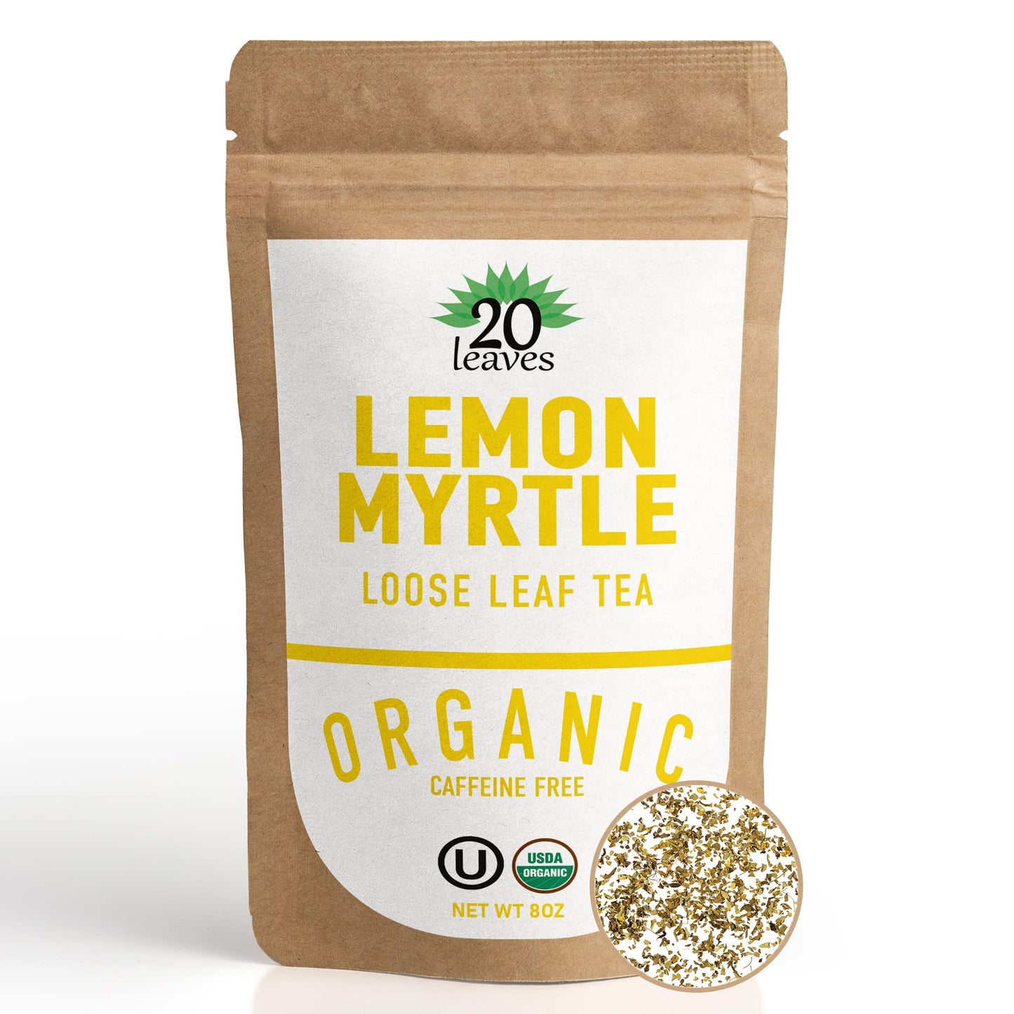 Australian Lemon Myrtle Loose Leaf Tea - 100% Certified Organic - Herbal Tisane - Caffeine Free Hot Tea - ½ lb Pouch - 8oz Resealable Bag - 1 Pack