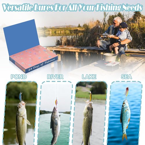 Advent Calendar 2025 - 24 Days Christmas Countdown Fishing Lures Set | Perfect Gifts for Teens & Adults