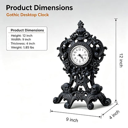 Halloween Skull Wall Clock - Resin Skeleton Tabletop Clock, Black Variant