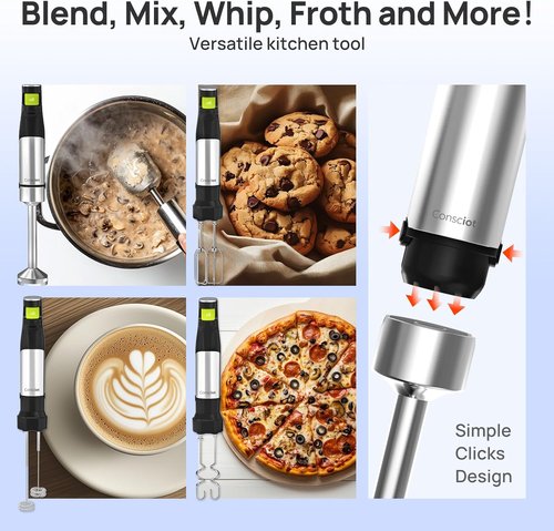 Consciot 4-in-1 Immersion Hand Blender - 1100W Corded Stainless Steel Emulsifier with Speed Control