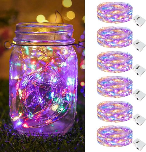 Btfarm 6 Pack Fairy Lights - Battery Operated 20 LED Twinkle String Lights | Waterproof Mini Silver Wire for Mason Jars & Wedding Decor