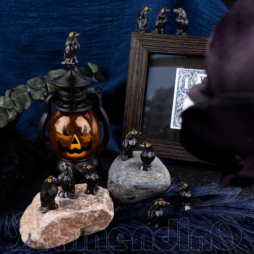 Framendino Mini Resin Crows - 60 Pack Tiny Raven Figures for Halloween Craft Projects & Garden Decor
