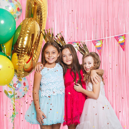 Pastel Pink Metallic Tinsel Foil Fringe Curtains - 2 Pack 3.3x8.3 Feet Backdrop for Weddings & Parties
