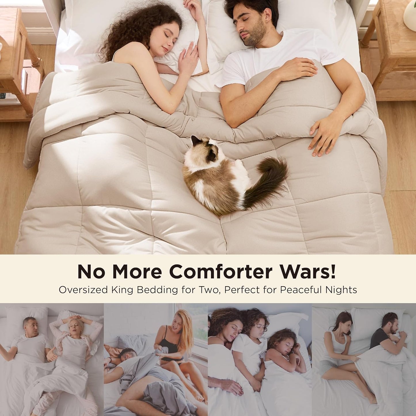 Bedsure Comforter Duvet Insert - Quilted Down Alternative Bedding, Cal King Size, Beige, 130x120 Inches