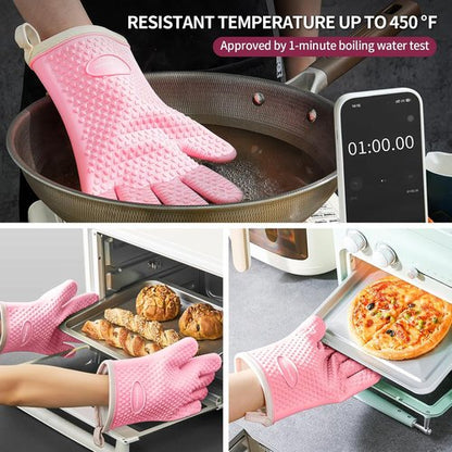 MAD SHARK Silicone Oven Mitts - Heat Resistant 450°F | Waterproof, Non-Slip, Cotton Lined - Pink