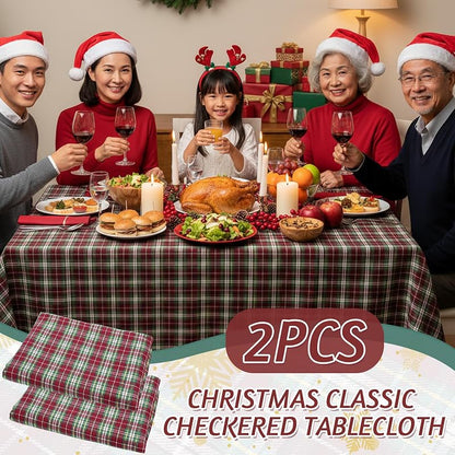Frienda 2pcs Christmas Checkered Tablecloth 52 x 70 Inch Red Green - Variation Red Green+52 x 70 Inch
