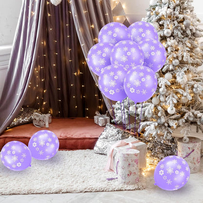 Skylety Snowflake Balloons - 40 Pack Transparent Latex for Winter Holiday Decor | Macaron Purple