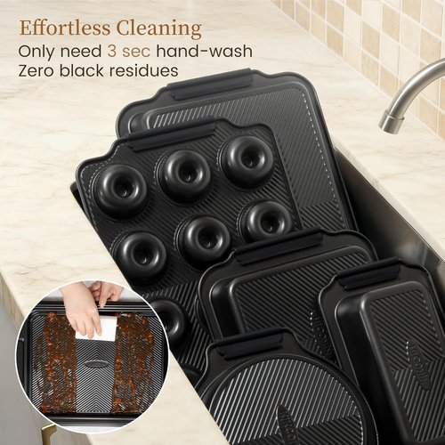 Kikcoin 25 PCS Non-Stick Baking Pans Set - Heavy-Duty Bakeware with Silicone Handles | Oven Safe to 450°F