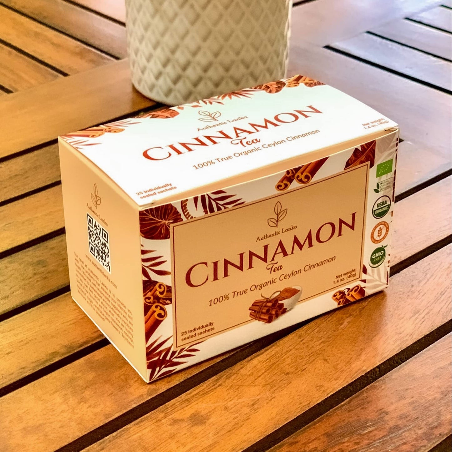 Authentic Lanka 100% True Ceylon Cinnamon Tea 25 Sachets Box - Caffeine Free, Organic Sweet Cinnamon Herbal Tea, Vegan, USDA Organic, Non GMO, Sri Lanka (Ceylon) Origin