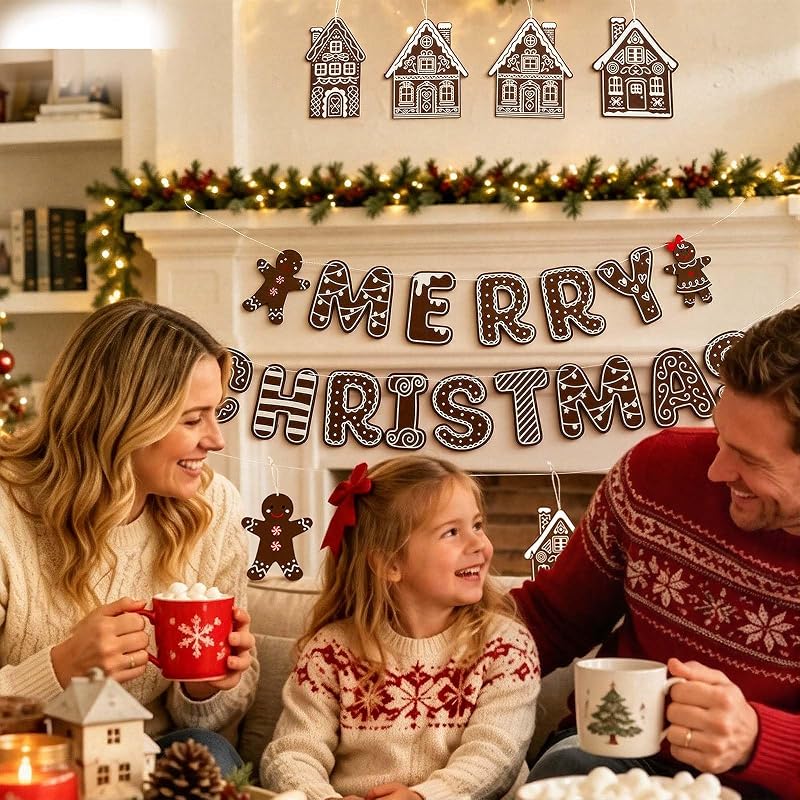 Gingerbread Felt Banner Christmas Decoration Set – Merry Christmas Wall Hanging