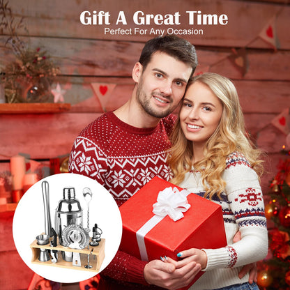 ZPUFAW Cocktail Shaker Set Bartender Kit with Stand 11-Piece Bar Tool Set Housewarming Gift Including 24oz Cocktail Shaker Martini Shaker Muddler Strainer Mixing Spoon Jigger Bar Accessories