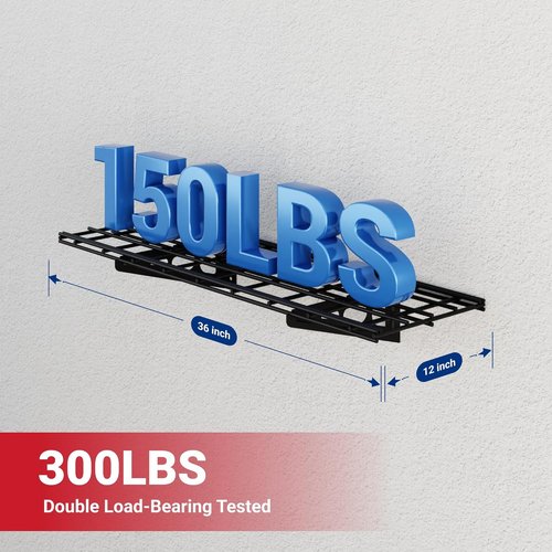 FLEXIMOUNTS Garage Shelving - Heavy-Duty Wall-Mounted Storage Rack | Holds 150 lbs, 1x3 ft, Black