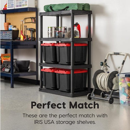 IRIS USA 12 Gallon Heavy Duty Storage Bins with Lids - 4-Pack Red Plastic Tote Containers for Organization