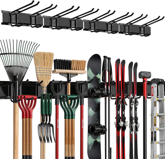TIDYME Garage Wall Organizer - 64" Heavy-Duty Tool Storage Rack | Adjustable Double-Layer Hooks | 400 lbs Capacity