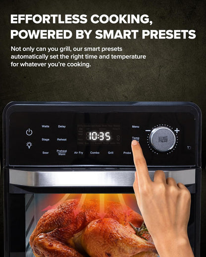 Nuwave Plug-In Grill Air Fryer Oven Combo - Even Heat & True Char Flavor | 150 Presets, Smart Probe, Stainless Steel