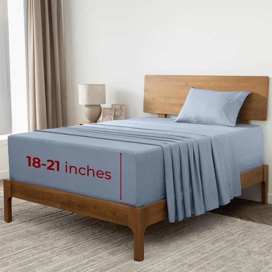 Mellanni Extra Deep Twin Sheets - 3 PC Iconic Collection Bedding - Hotel Luxury, Ultra Soft, Cooling Bed Sheets - Wrinkle, Fade, Stain Resistant (Twin, Blue Hydrangea)
