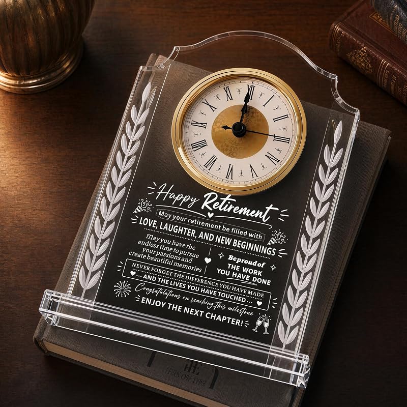Retirement Gift - Crystal Clock Plaque for Women and Men - Variation: Retirement Gift