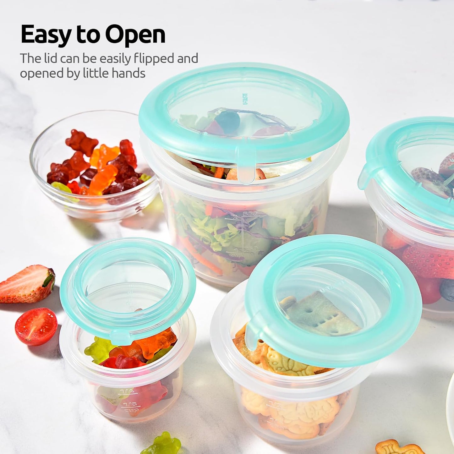 U-Taste Silicone Food Storage Containers Set - Airtight Meal Prep Boxes | Freezer & Microwave Safe, 2oz/4oz/8oz/16oz, Aqua Sky
